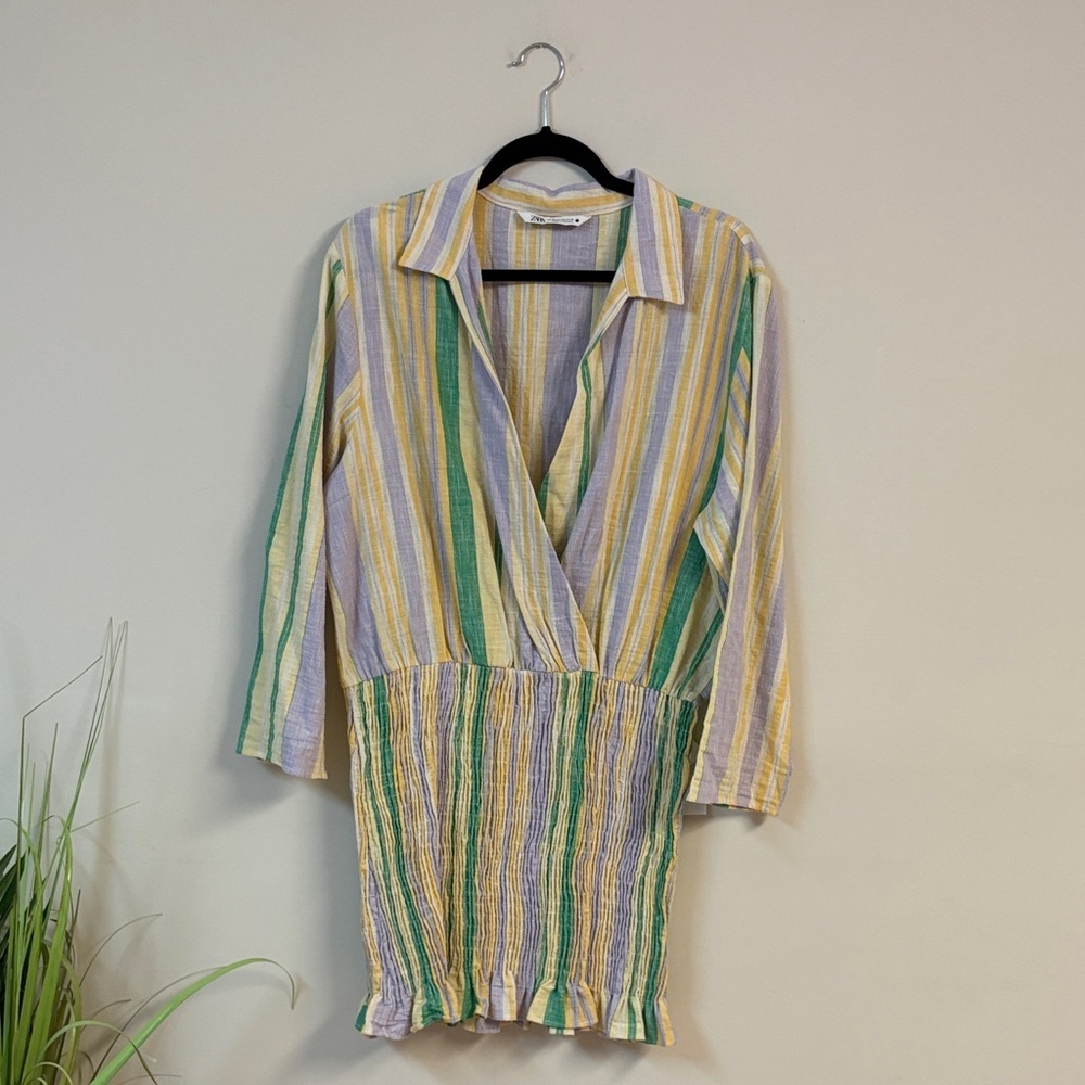 BNWOT Zara The Valery Pastel Striped Smocked Mini Dress size XXL - Picture 4 of 7